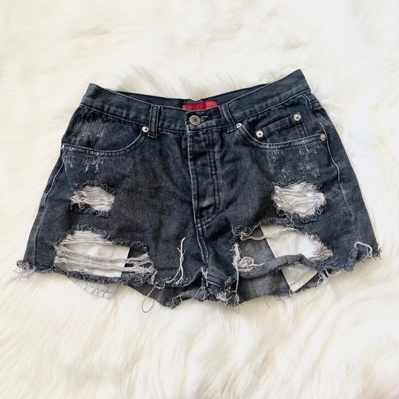 ✨ Signature8 Denim Distressed Dark Wash Raw Hem Highwaist 100% Cotton Size M - Picture 1 of 5